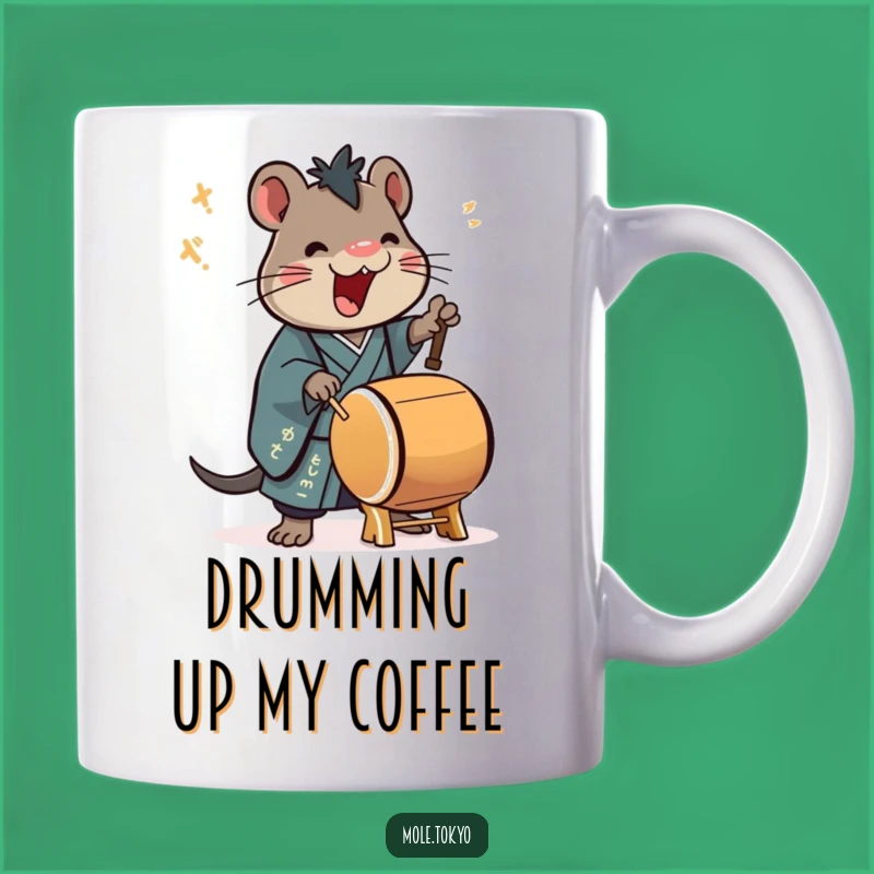 Funny Mole Taiko Drummer Mug: Kimono Character, Enthusiastic Gift