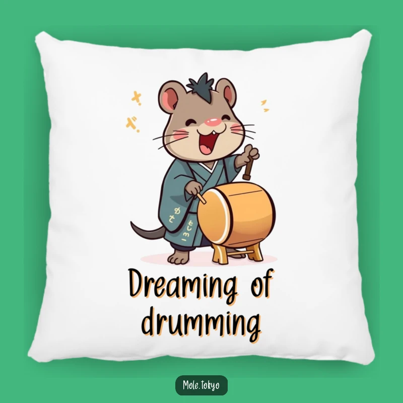 Funny Mole Taiko Drummer Pillow: Cozy Kimono Rhythm, Gift