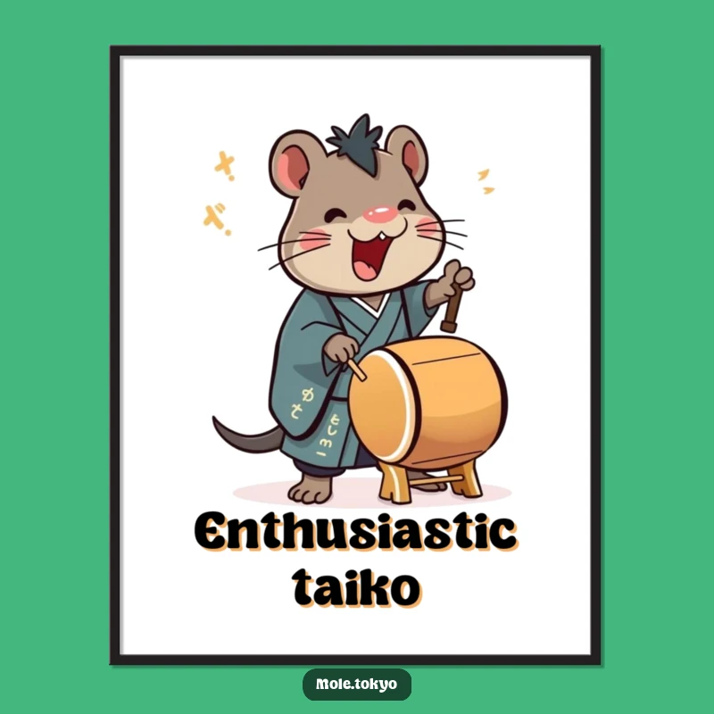 Funny Mole Taiko Drummer Digital Print: Kimono Beat Art, Instant Gift