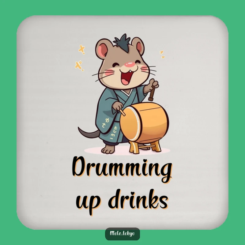 Funny Mole Taiko Drummer Coasters: Kimono Rhythm Set, Housewarming Gift