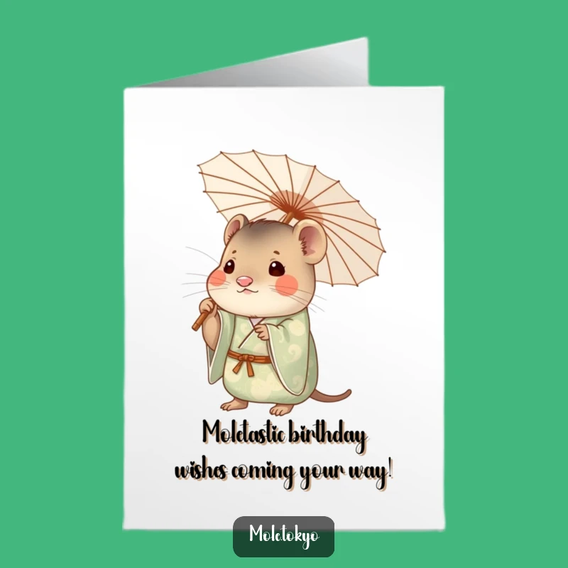 Free Printable Birthday Card: Curious Mole Kimono Fun Downloadable Gift