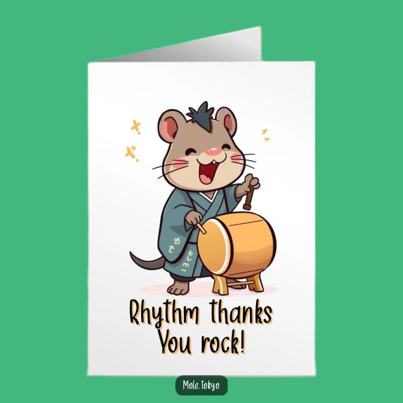 Free Printable Mole Taiko Drummer Thank You Card - Funny Kimono Gratitude Gift Download